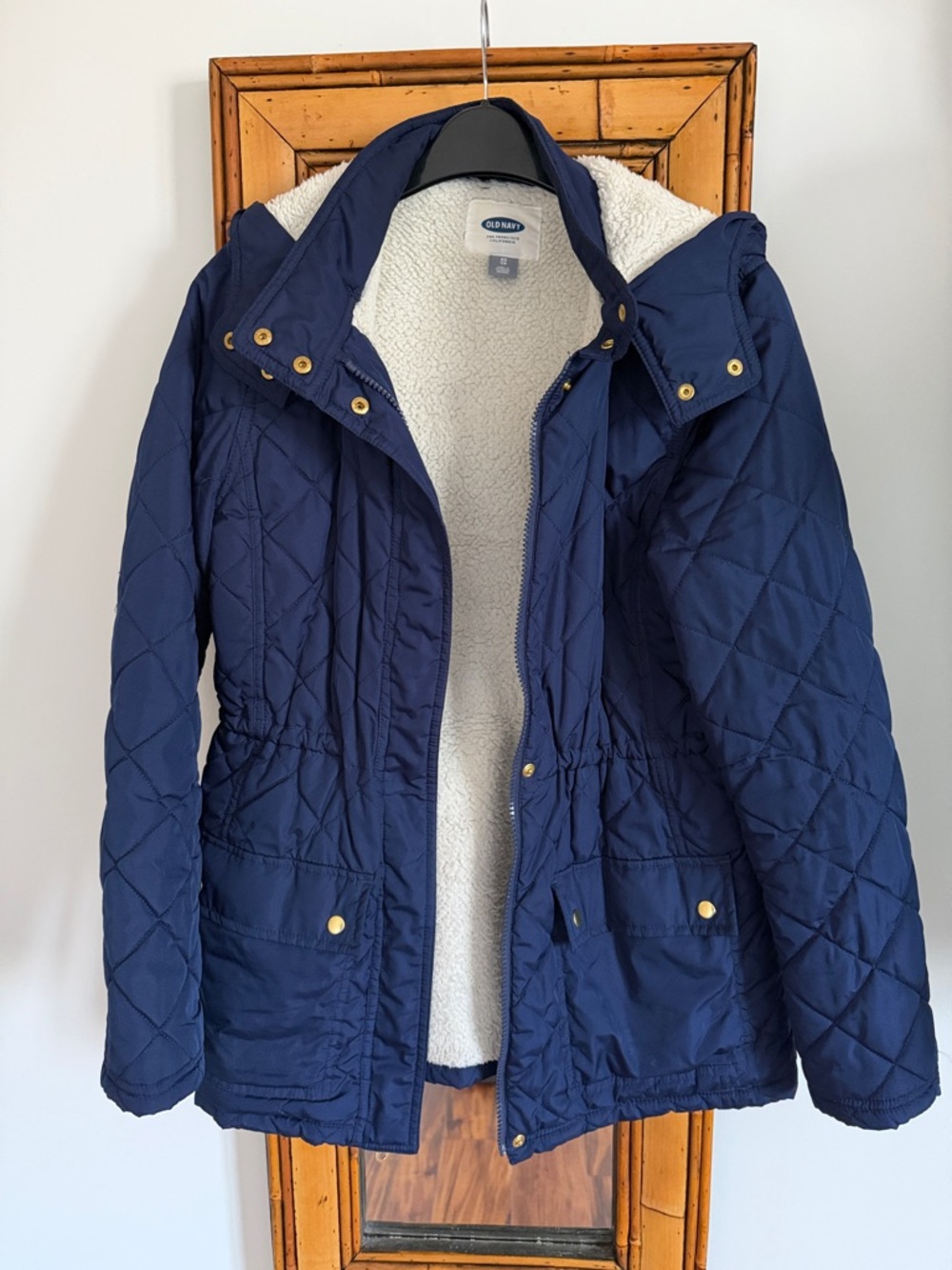 Old Navy blue quilted jacket coat sherpa lined XS